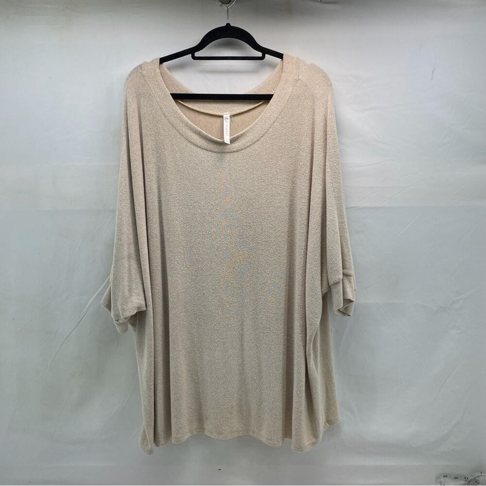 Elegant Beige Short Sleeve XL Women's off shoulder extra oversized soft Top